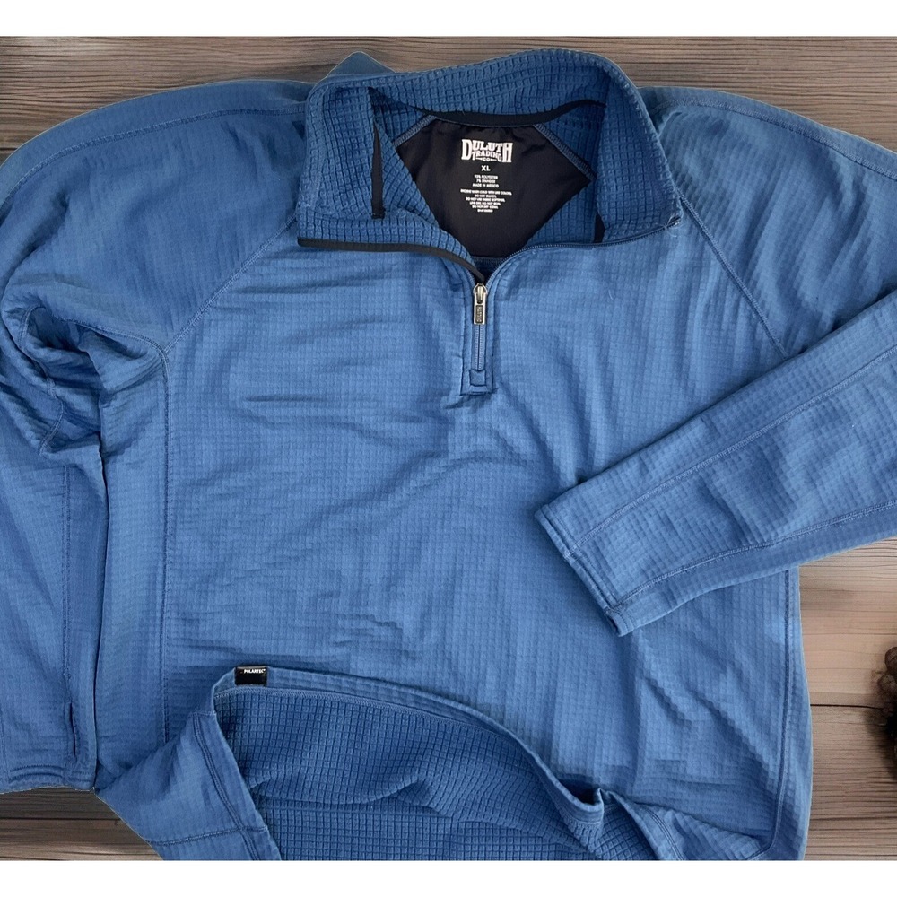 Duluth Trading Co Polartec Fleece‎ Pullover Mens XL 1/4 Zip Thumbholes Blue Warm